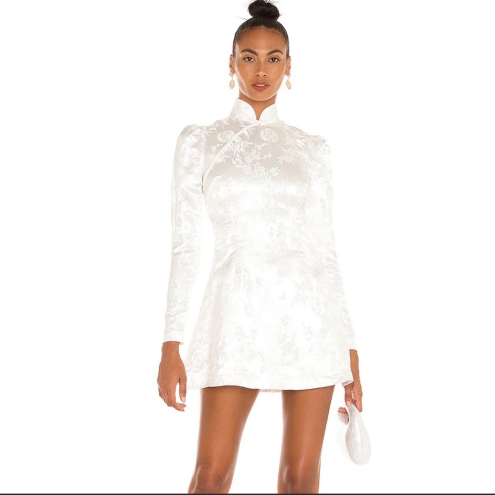 Sau lee Joyce Chinese Jacquard Mini Dress in Ivory